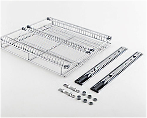 Выдвижная корзина для хранения посуды, с шариковыми направляющими, с креплением для выдвижных фасадов, с доводчиком плавного закрывания